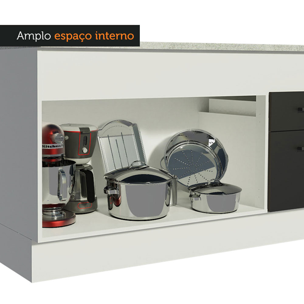 Balcão Madesa Agata 150 cm 2 Portas e 2 Gavetas (Com Tampo) Branco/Preto