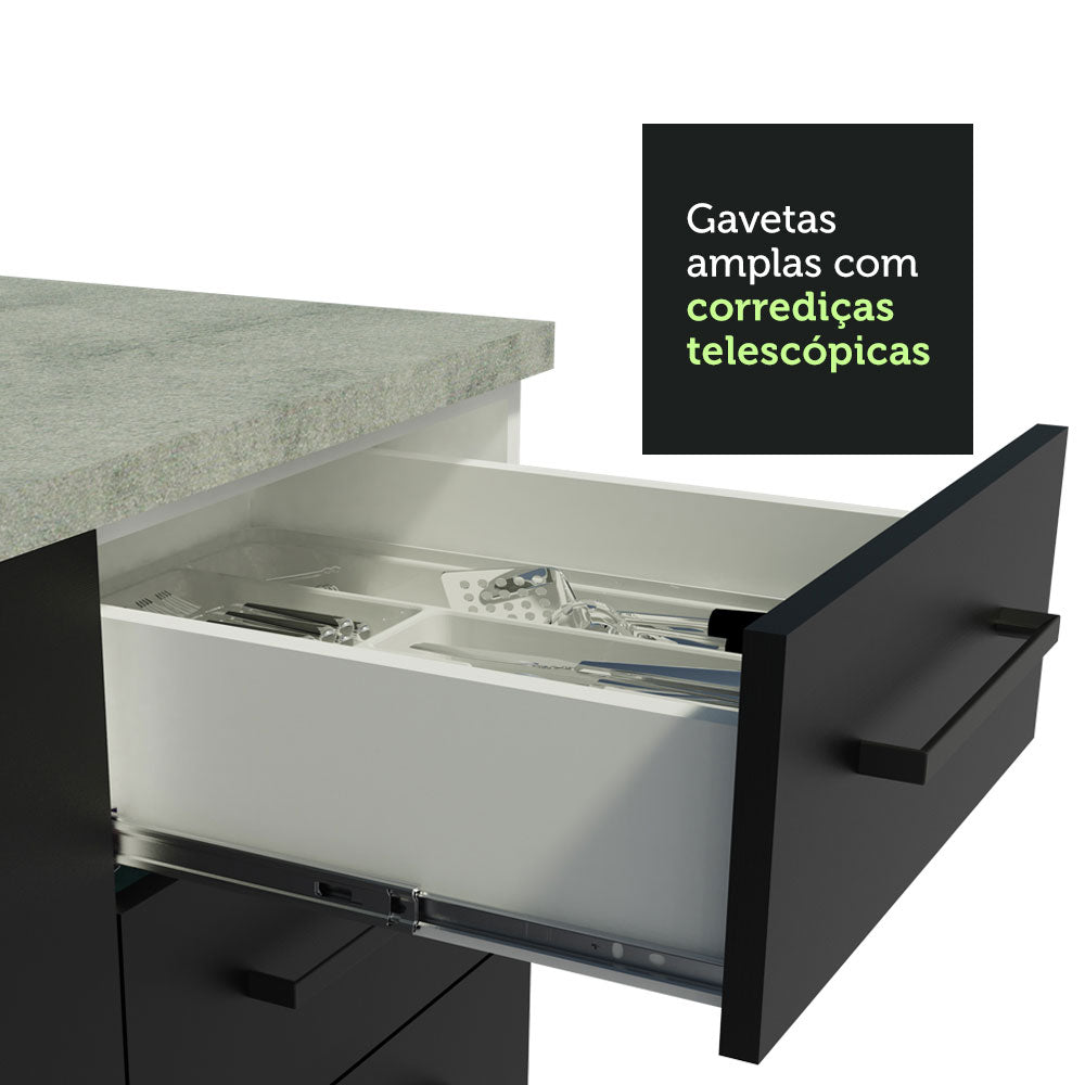 Balcão Gabinete Madesa Agata 150 cm 2 Gavetas 2 Portas (Com Tampo) Branco/Preto
