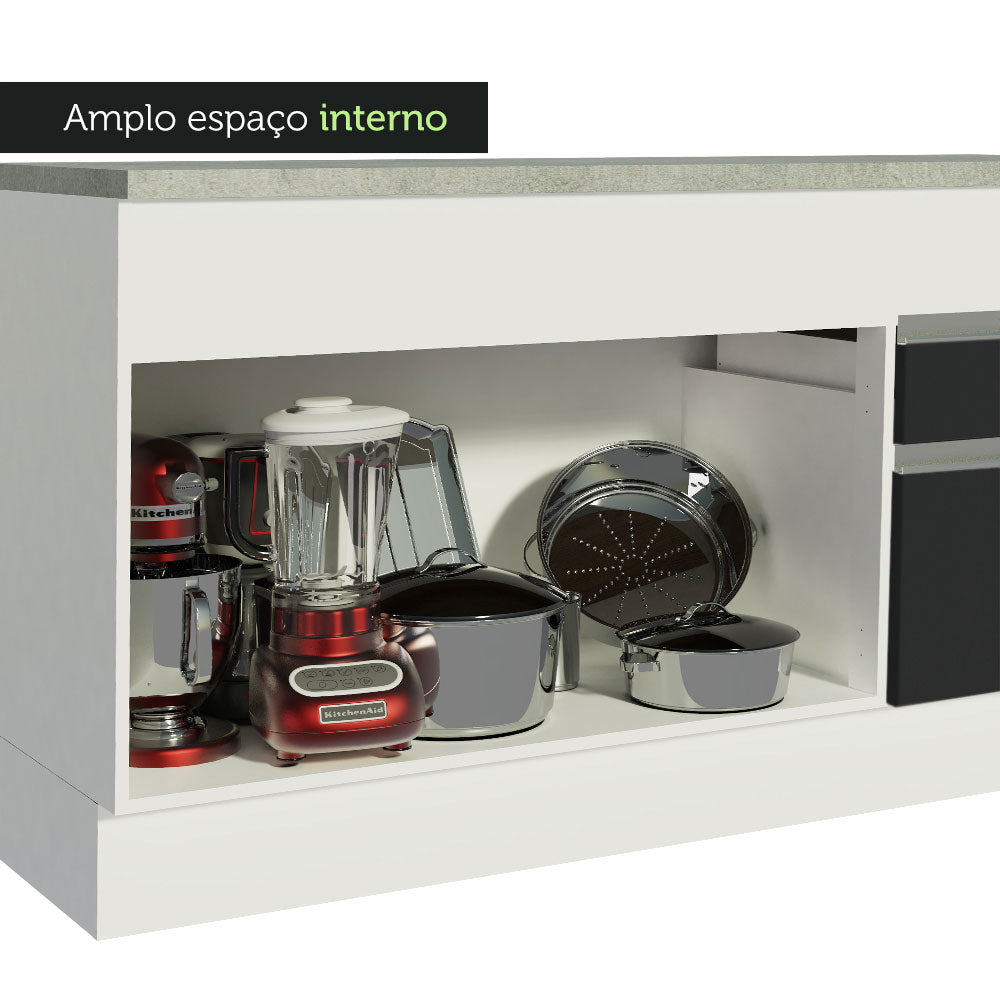 Balcão Madesa Glamy 150 cm 2 Portas e 2 Gavetas (Com Tampo) Branco/Preto