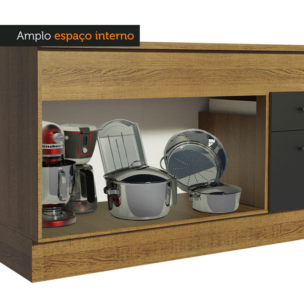Balcão Madesa Agata 150 cm 2 Portas e 2 Gavetas (Com Tampo) Rustic/Preto