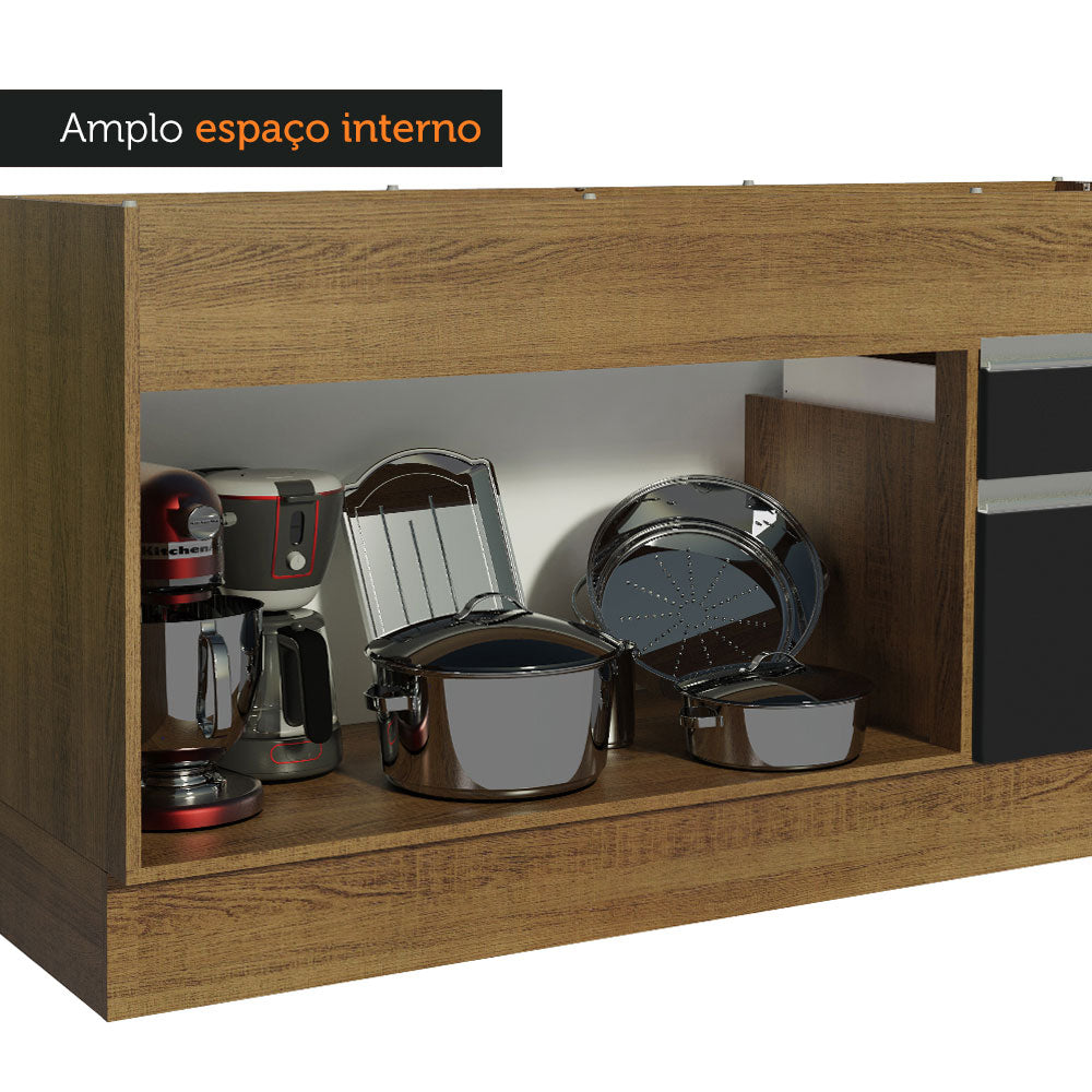 Balcão de Pia Madesa Glamy 150 cm 2 Portas e 2 Gavetas (Sem Tampo e Pia) Rustic/Preto