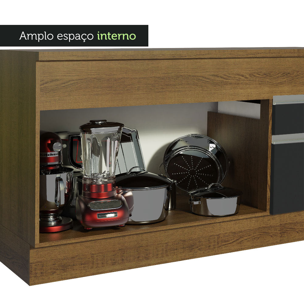 Balcão Madesa Glamy 150 cm 2 Portas e 2 Gavetas (Com Tampo) Rustic/Preto