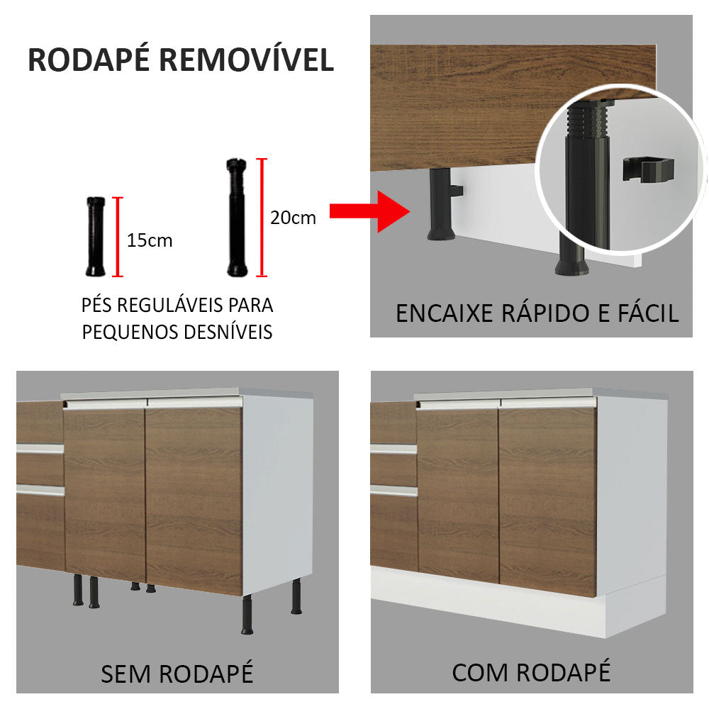 Balcão Madesa Glamy 150 cm 2 Portas e 2 Gavetas (Com Tampo) Branco/Rustic