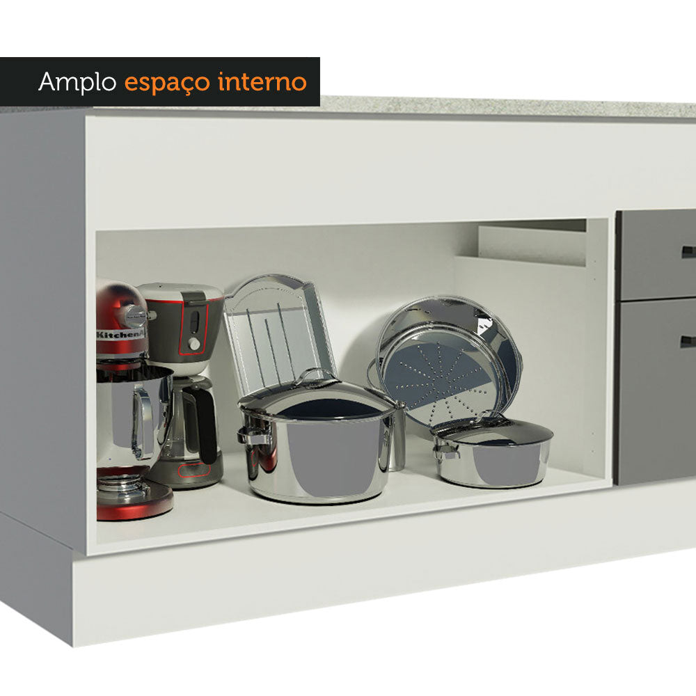 Balcão Madesa Agata 150 cm 2 Portas e 2 Gavetas (Com Tampo) Branco/Cinza