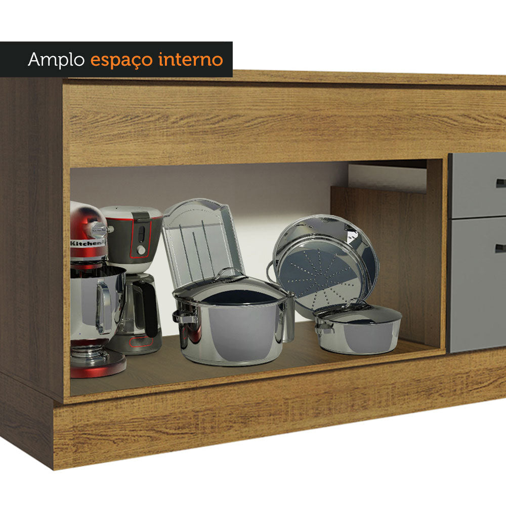 Balcão Madesa Agata 150 cm 2 Portas e 2 Gavetas (Com Tampo) Rustic/Cinza