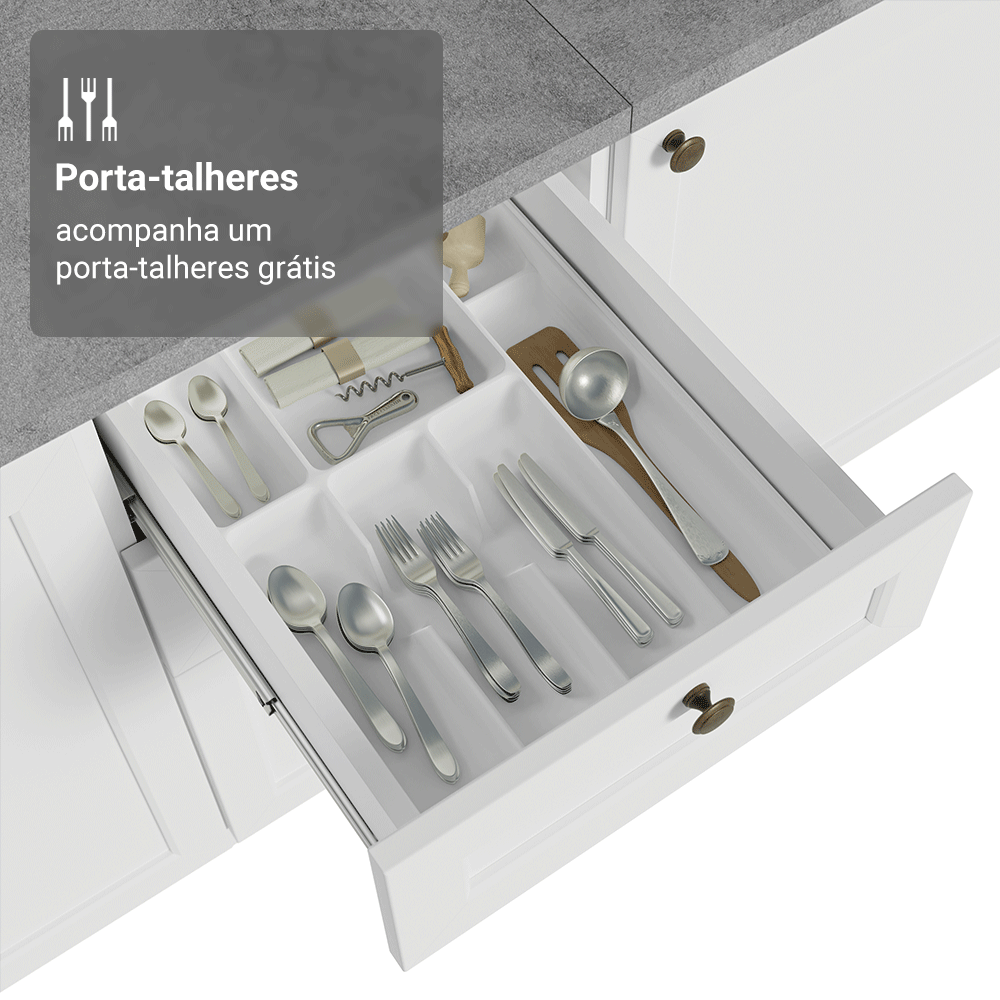 Balcão de Cozinha 40 cm 3 Gavetas (Sem Tampo) Branco Vik Madesa