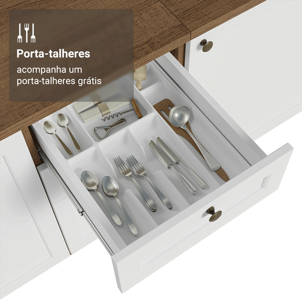 Balcão de Cozinha 40 cm 3 Gavetas (Sem Tampo) Rustic/Branco Vik Madesa