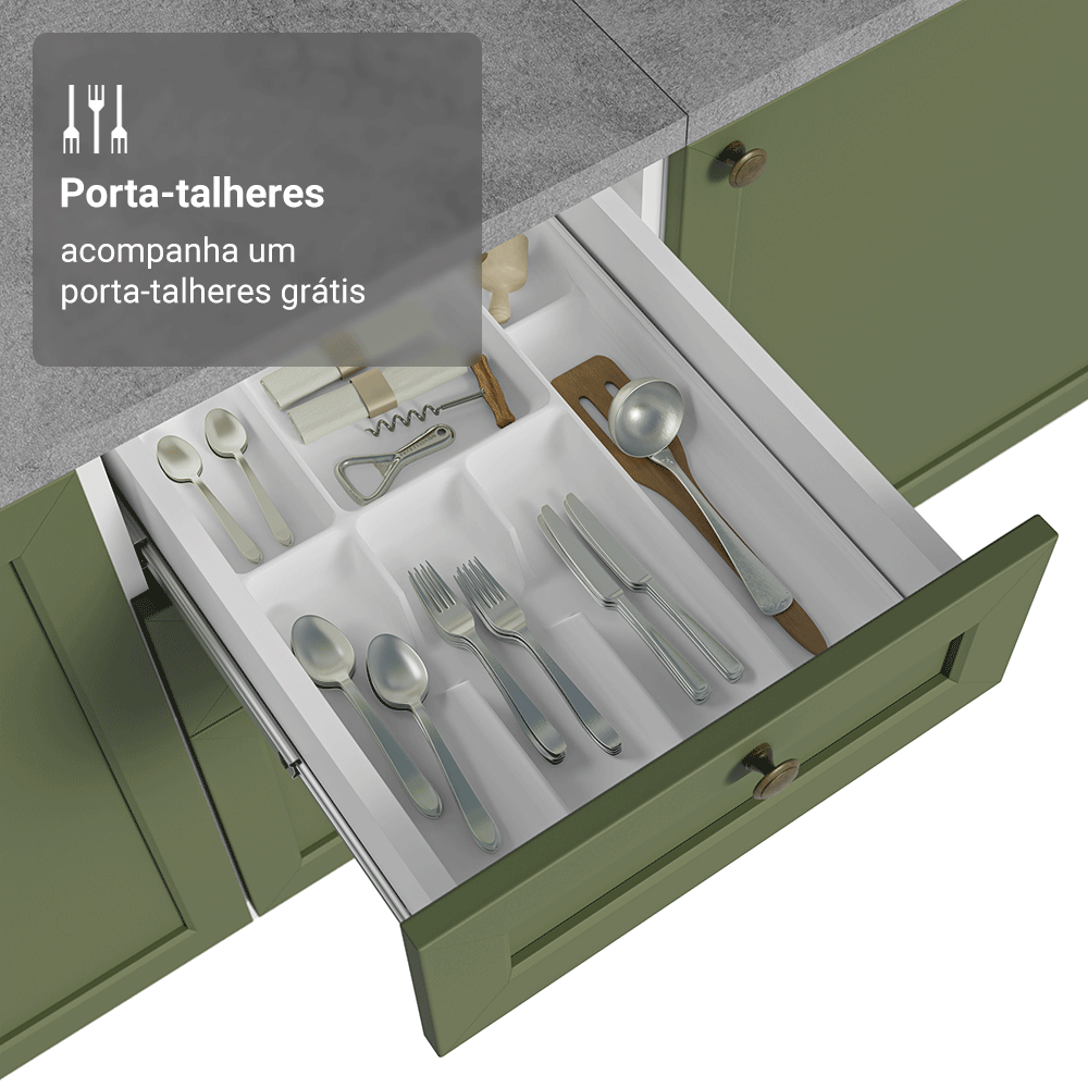Balcão de Cozinha 40 cm 3 Gavetas (Sem Tampo) Branco/Verde Vik Madesa