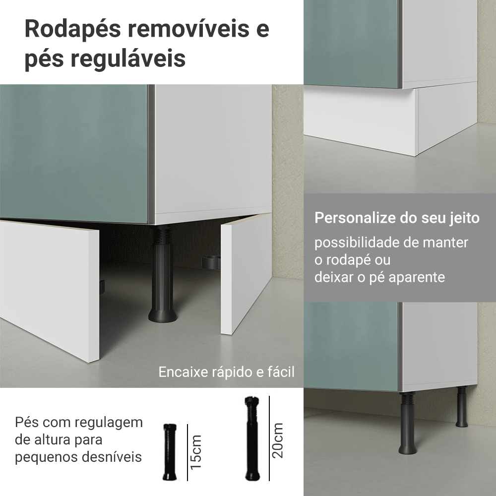 Balcão de Cozinha 60 cm 1 Porta (Sem Tampo) Branco/Cinza Lux Madesa