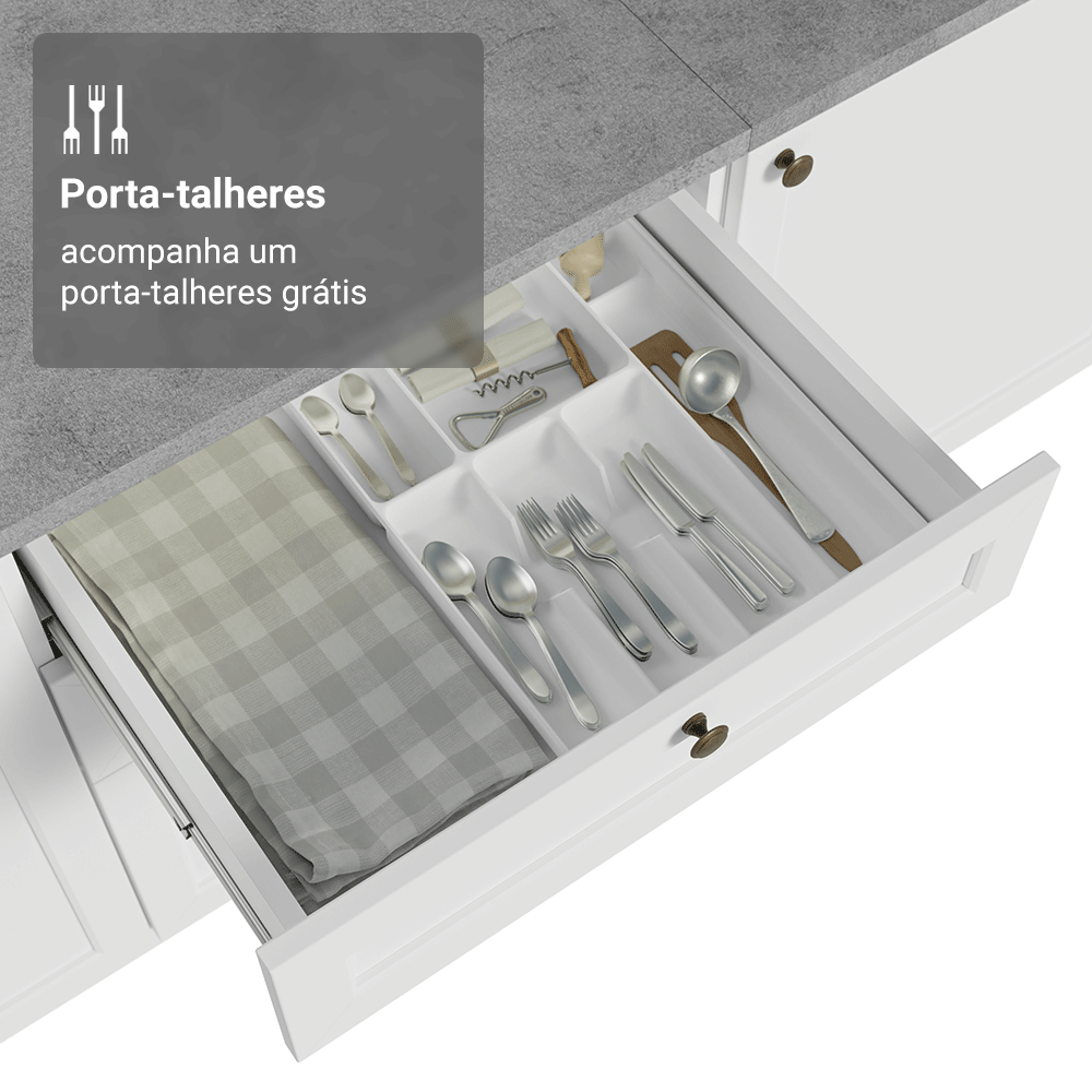 Balcão de Cozinha 60 cm 3 Gavetas Branco Vik Madesa