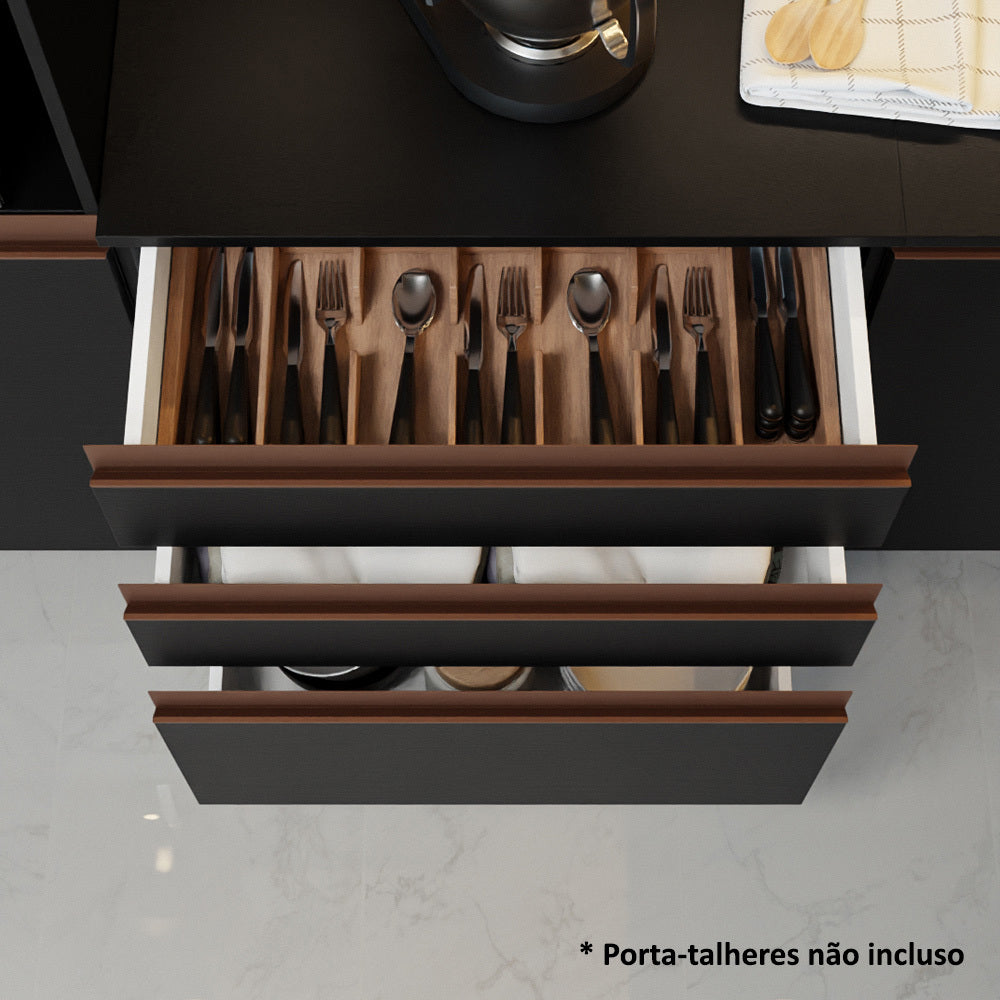 Balcão Madesa Reims 60 cm 3 Gavetas Preto