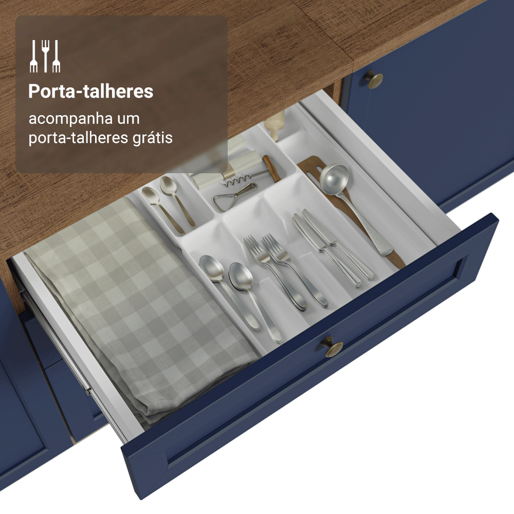 Balcão de Cozinha 60 cm 3 Gavetas Rustic/Azul Vik Madesa