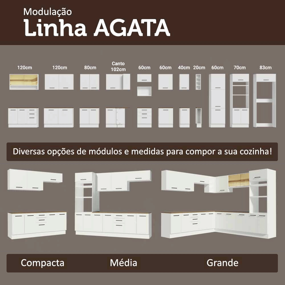 Balcão de Cozinha 80 cm 2 Gavetas Branco Tampo Rustic Agata Madesa