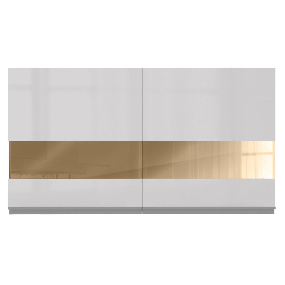 Armário Aéreo Madesa Acordes 100% MDF 120 cm 2 Portas Vidro Reflex Branco Brilho