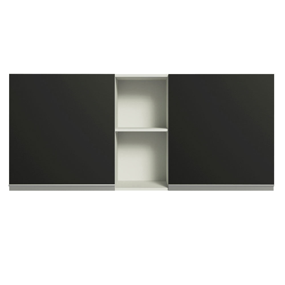 Armário Aéreo Madesa Glamy 150 cm 2 Portas e 2 Nichos Branco/Preto