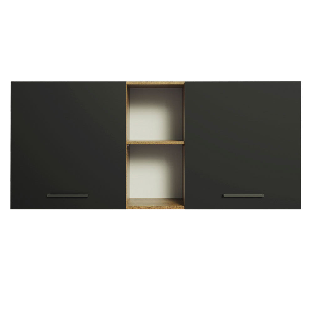 Armário Aéreo Madesa Agata 150 cm 2 Portas e 2 Nichos Rustic/Preto