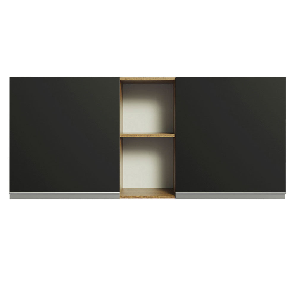 Armário Aéreo Madesa Glamy 150 cm 2 Portas e 2 Nichos Rustic/Preto
