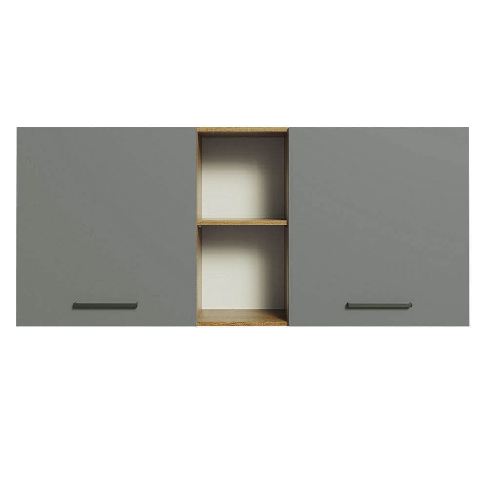 Armário Aéreo Madesa Agata 150 cm 2 Portas e 2 Nichos Rustic/Cinza