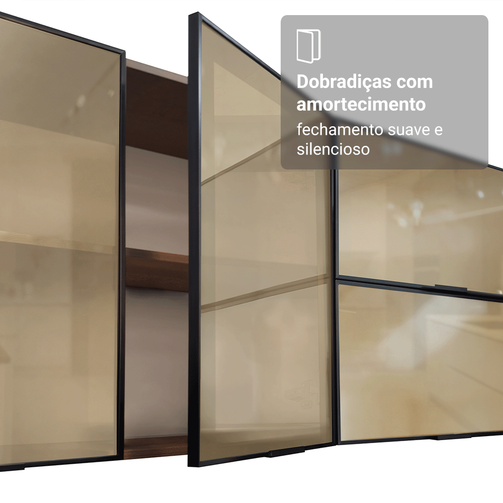 Armário Aéreo de Cozinha 1 Porta 40 cm Rustic/Preto Vidro Reflecta Bronze Vinil Madesa