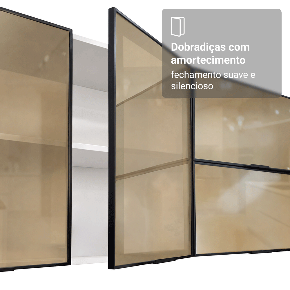 Armário Aéreo de Cozinha 1 Porta Basculante 60 cm Branco/Preto Vidro Reflecta Bronze Vinil Madesa