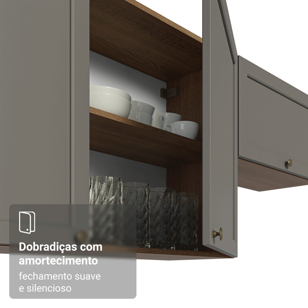 Armário Aéreo 70 cm 2 Portas Rustic/Cinza Vik Madesa