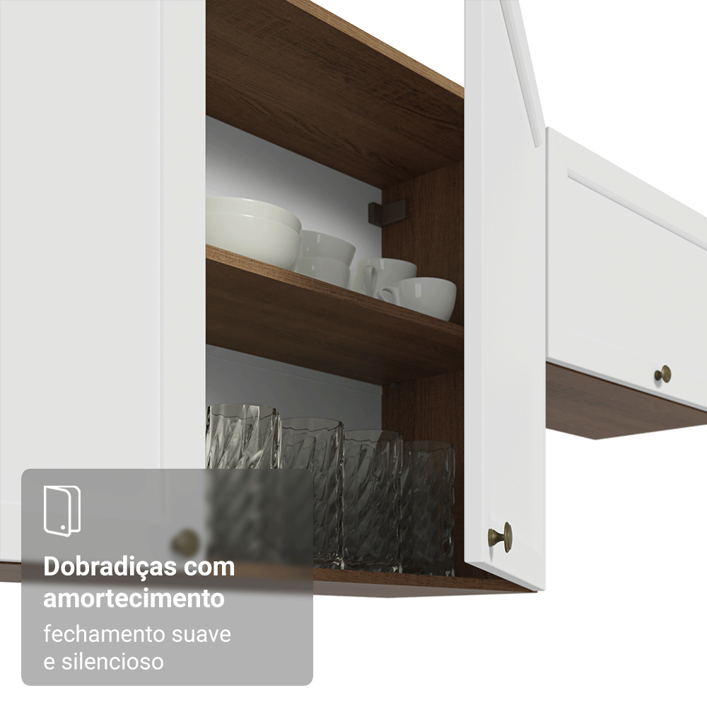 Armário Aéreo de Canto Para Linha 60 cm de Profundidade Rustic/Branco Vik Madesa