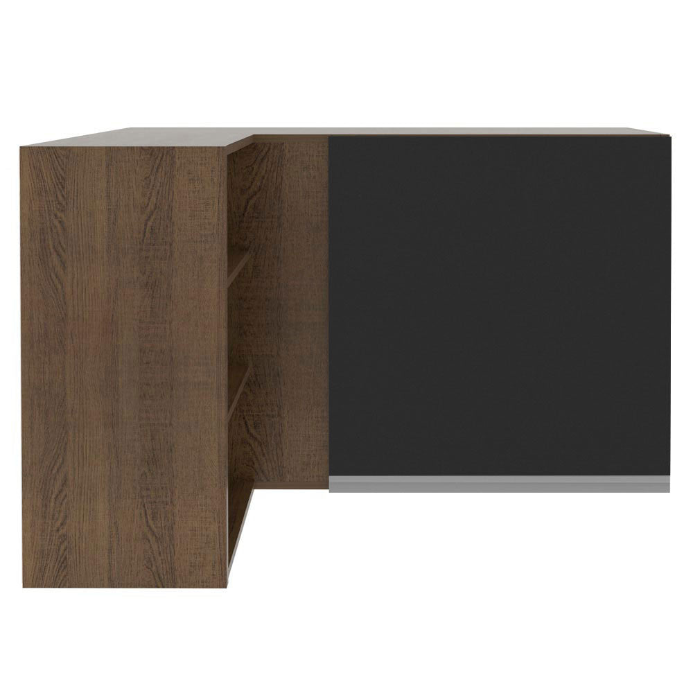 Armário Aéreo de Canto Madesa Glamy 1 Porta para linha de 60 cm de profundidade Rustic/Preto