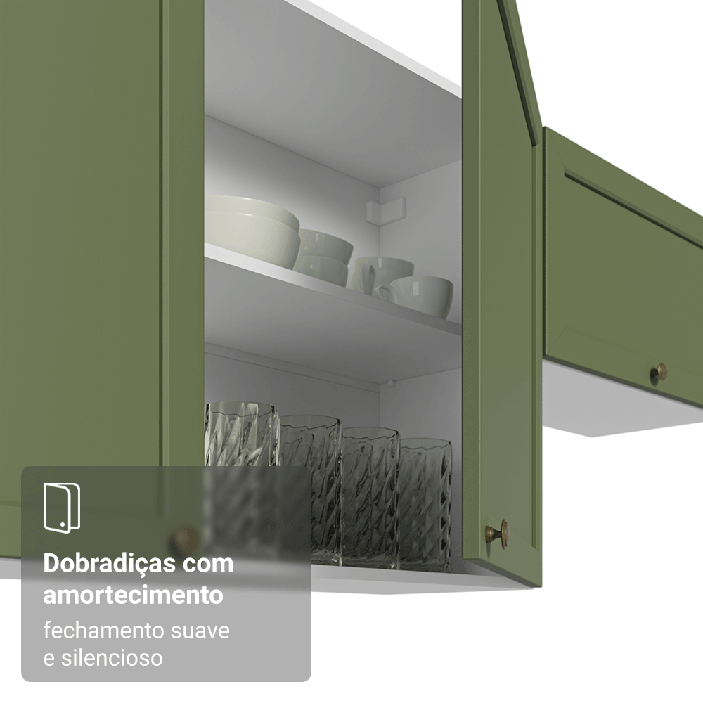 Armário Aéreo de Canto Para Linha 60 cm de Profundidade Branco/Verde Vik Madesa