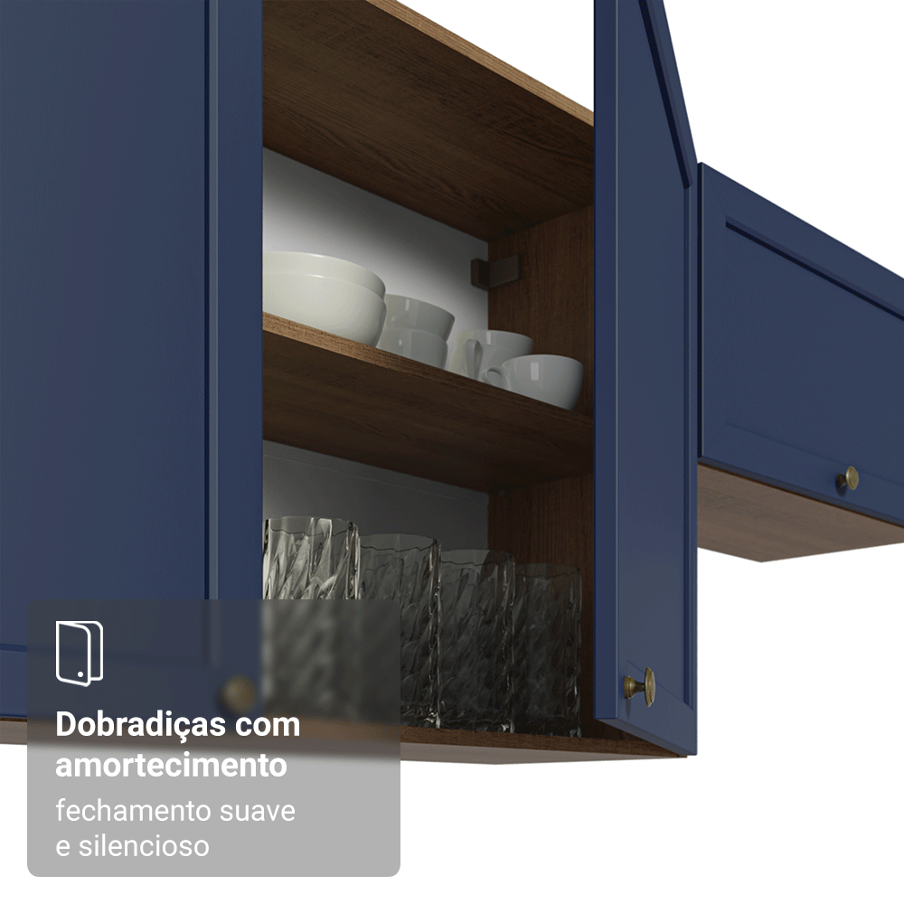 Armário Aéreo de Canto Para Linha 60 cm de Profundidade Rustic/Azul Vik Madesa