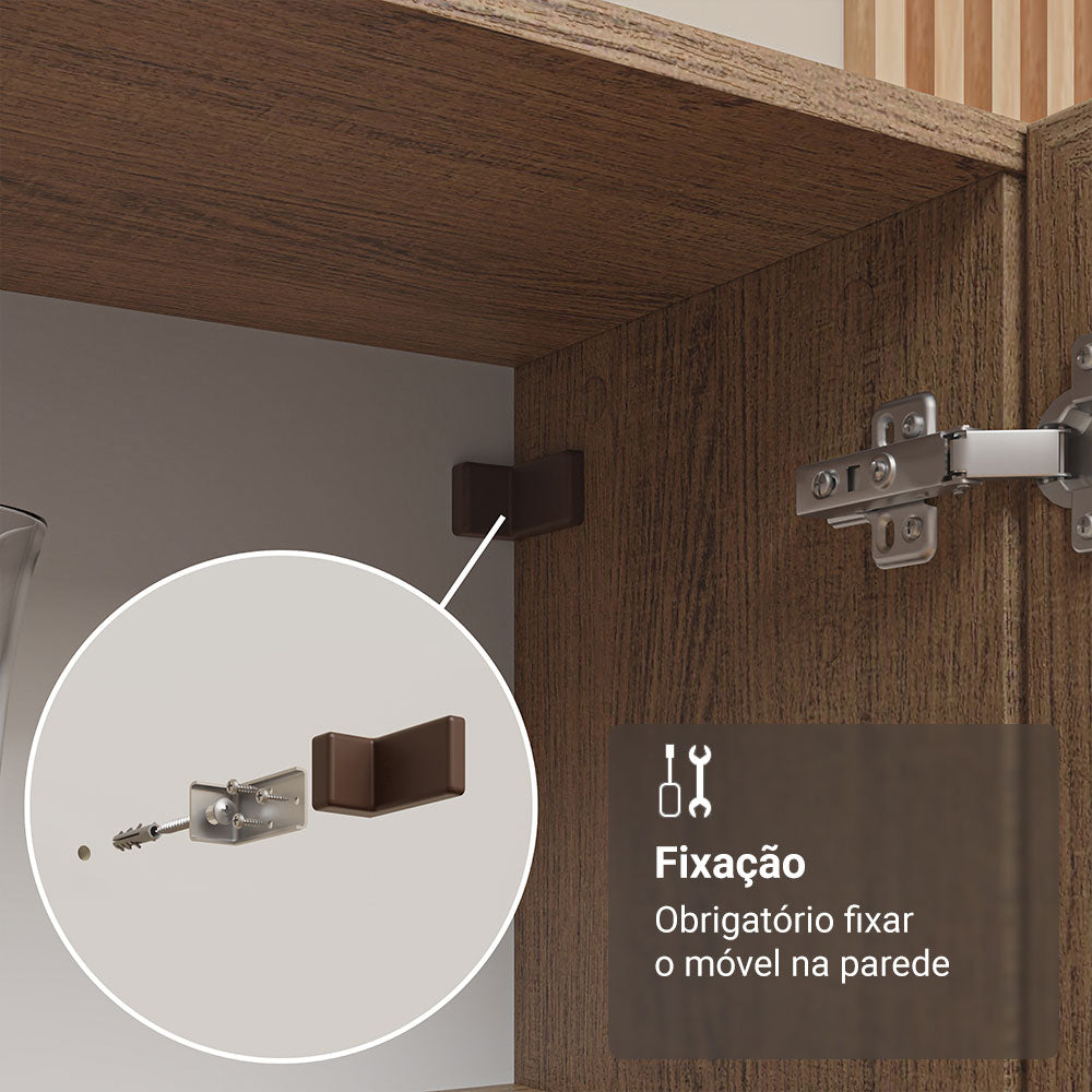Cristaleira 70 cm 2 Portas de Vidro com Pés Trapézio Rustic/Marrom Madesa