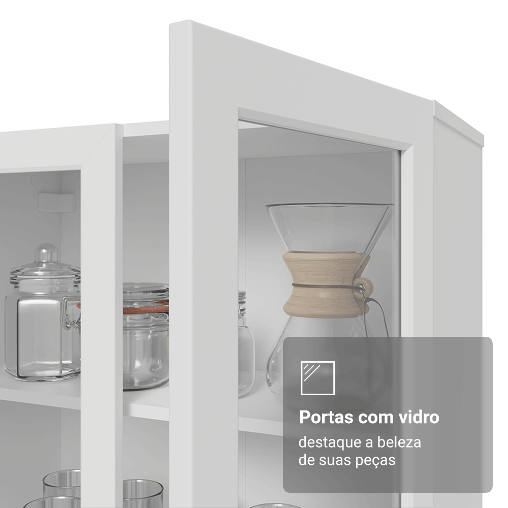 Módulo Cristaleira 70 cm 2 Portas de Vidro Branco Vik Madesa