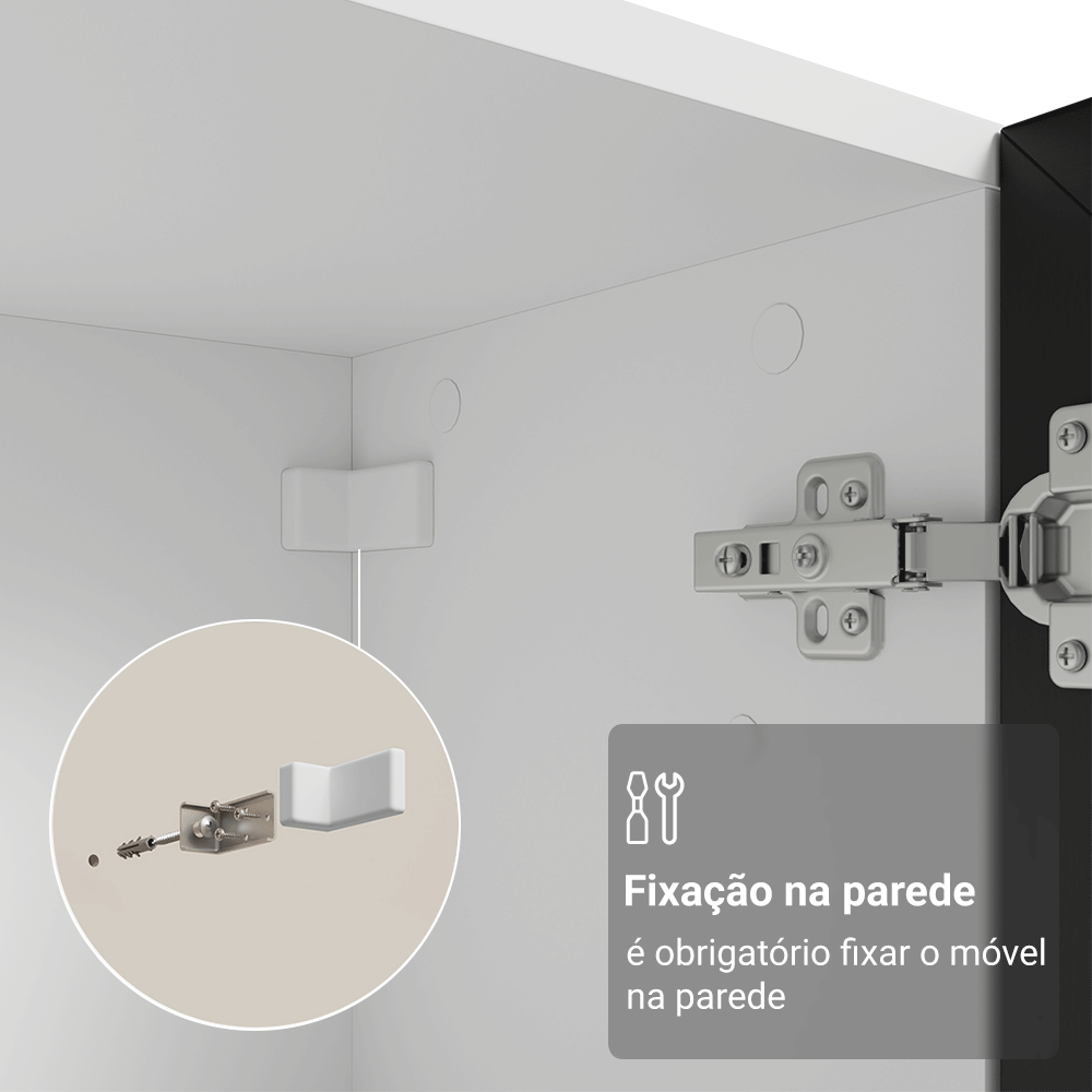 Cristaleira 70 cm 2 Portas de Vidro com Pés Cônicos Branco/Preto Vik Madesa