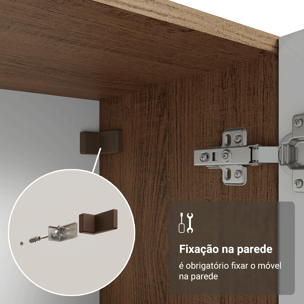 Cristaleira 70 cm 2 Portas de Vidro com Pés Trapézio Rustic/Branco/Rustic Vik Madesa