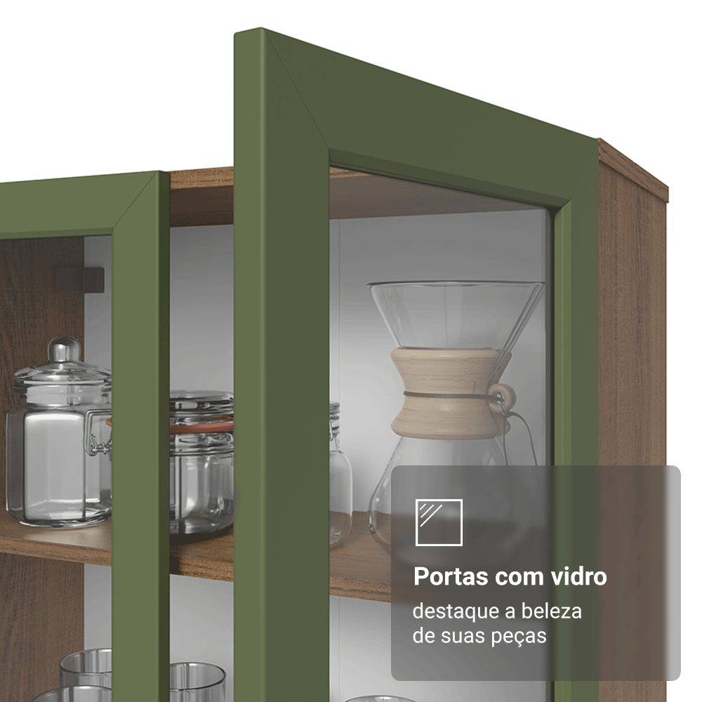 Módulo Cristaleira 70 cm 2 Portas de Vidro Rustic/Verde Vik Madesa