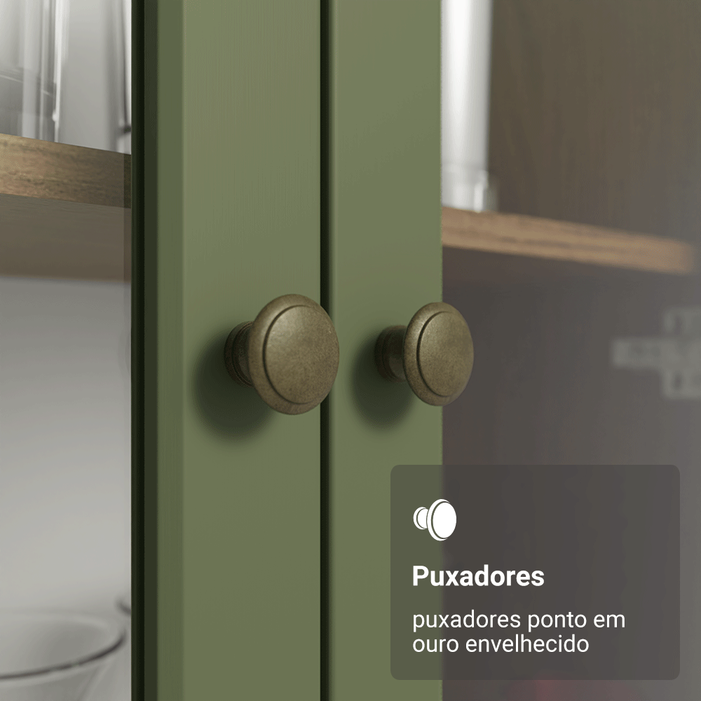 Cristaleira Suspensa 70 cm 2 Portas de Vidro Rustic/Verde Vik Madesa