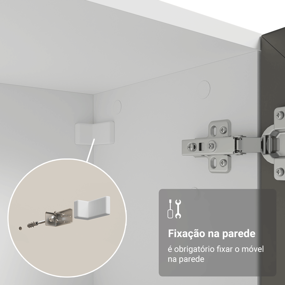 Cristaleira 70 cm 2 Portas de Vidro com Pés Cônicos Branco/Cinza/Branco Vik Madesa