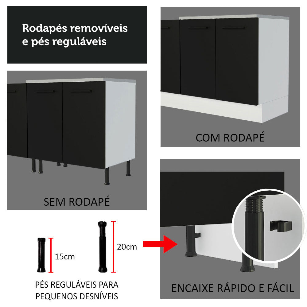 Torre Quente Madesa Agata 60 cm 1 Porta 3 Gavetas Branco/Preto