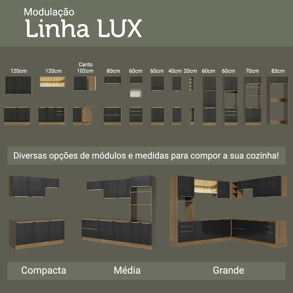Porta-Geladeira 103 cm 1 Porta Basculante Preto/Rustic/Preto Lux Madesa