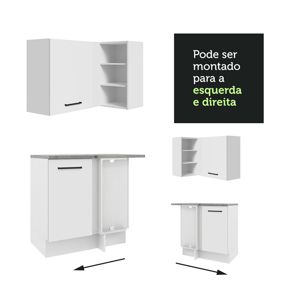 Armário de Cozinha Completa de Canto 486cm Branco 60cm de Profundidade Agata Madesa 01
