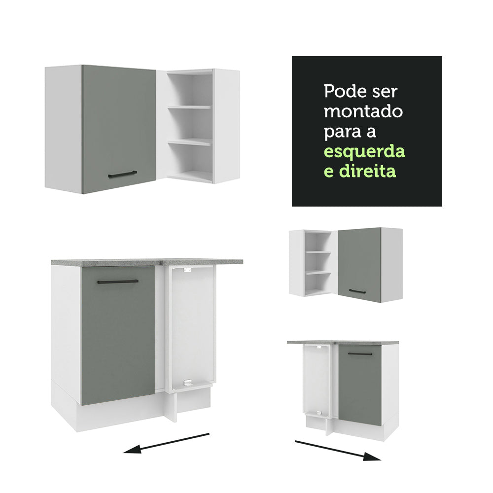 Armário de Cozinha Completa de Canto 486cm Branco/Cinza 60cm de Profundidade Agata Madesa 01