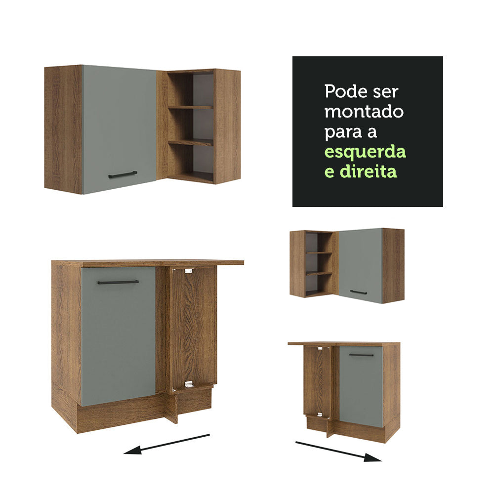 Armário de Cozinha Completa de Canto 486cm Rustic/Cinza 60cm de Profundidade Agata Madesa 01