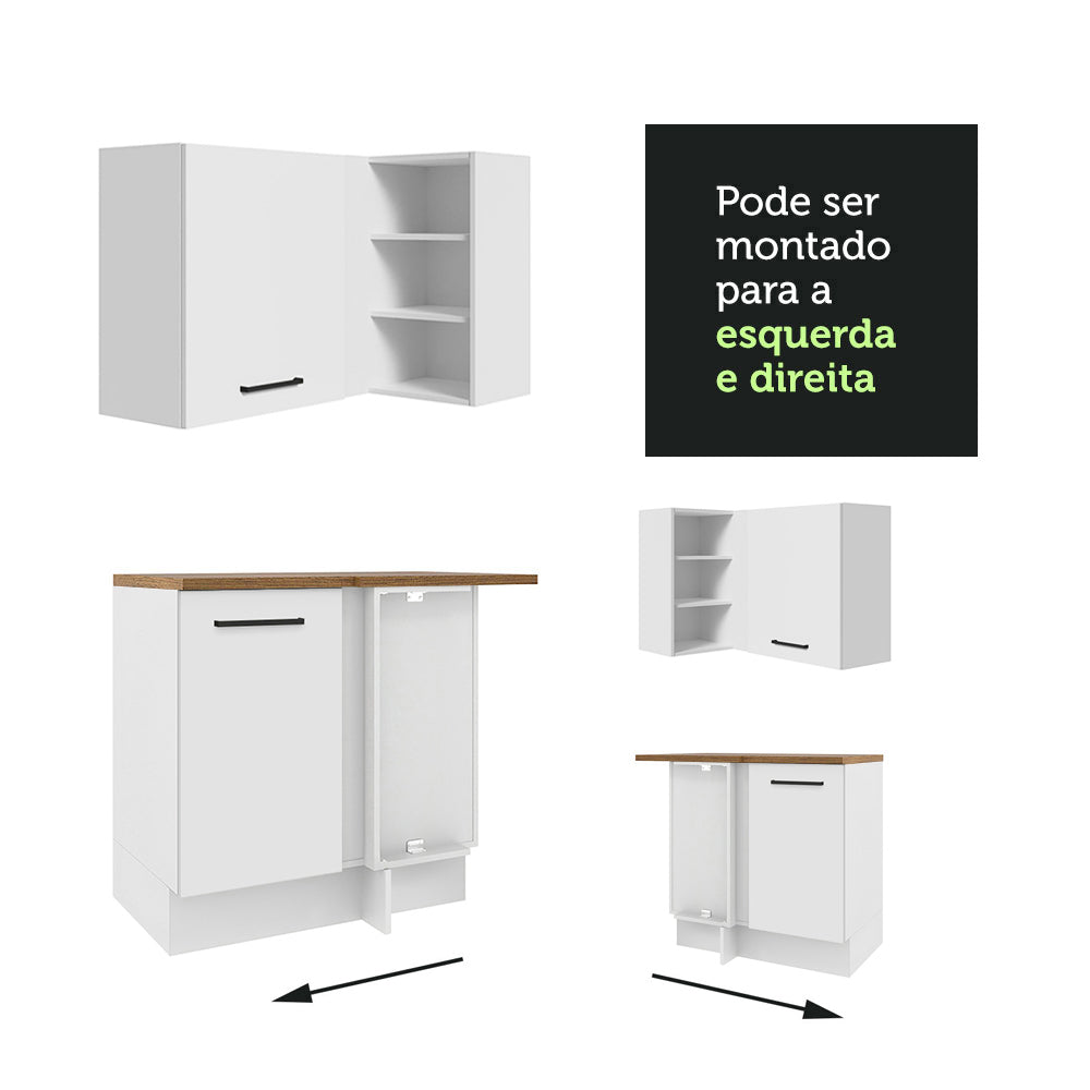 Armário de Cozinha Completa de Canto 486cm Branco Tampo Rustic 60cm de Profundidade Agata Madesa 01
