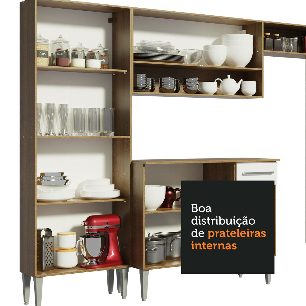 Armário de Cozinha Completa de Canto 417cm Rustic/Branco Emilly Ice Madesa 01
