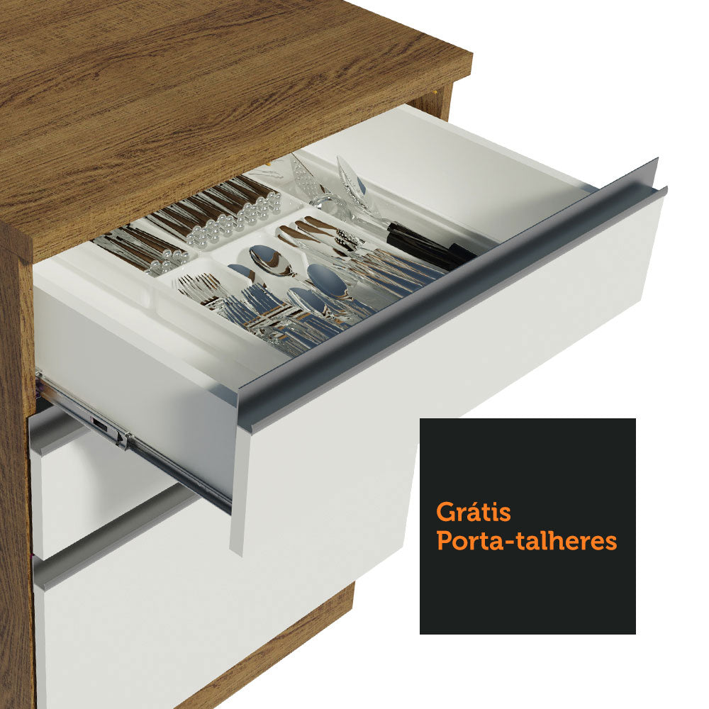 Armário de Cozinha Completa de Canto 349cm Rustic Branco Glamy Madesa 02