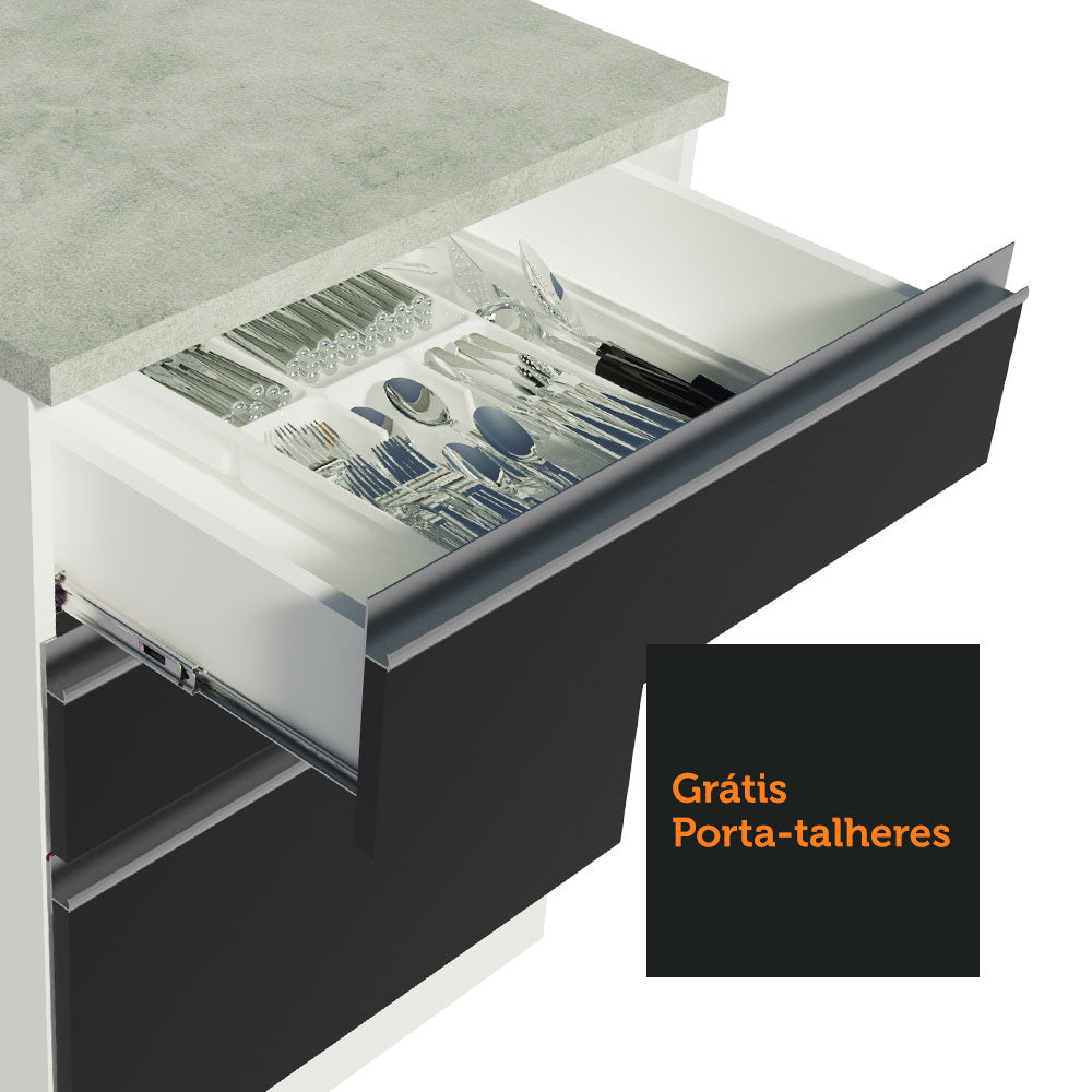 Armário de Cozinha Completa de Canto 349cm Branco Preto Glamy Madesa 02