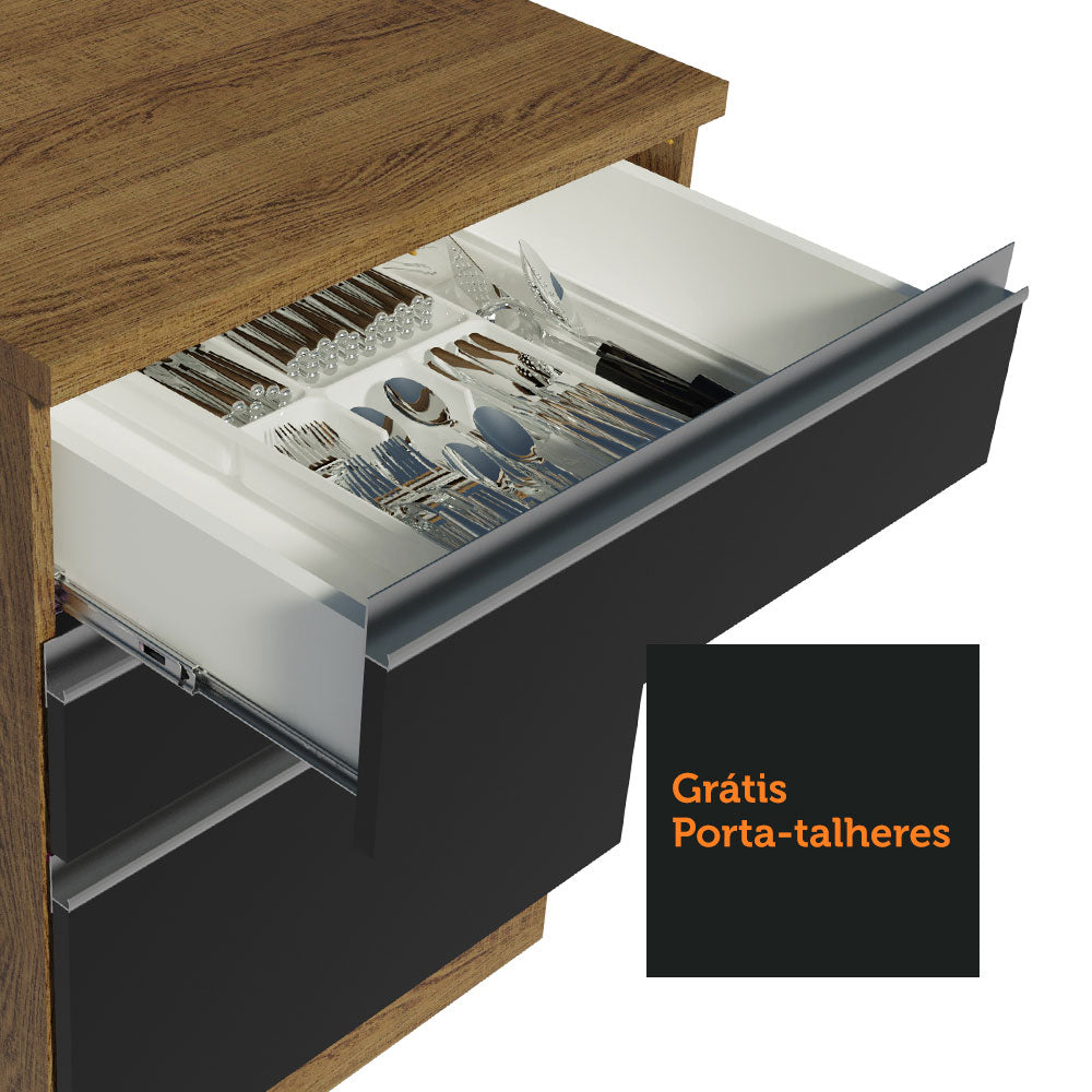 Armário de Cozinha Completa de Canto 349cm Rustic Preto Glamy Madesa 02