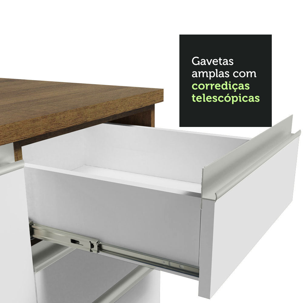 Armário de Cozinha Completa de Canto 349cm Rustic/Branco Glamy Madesa 06