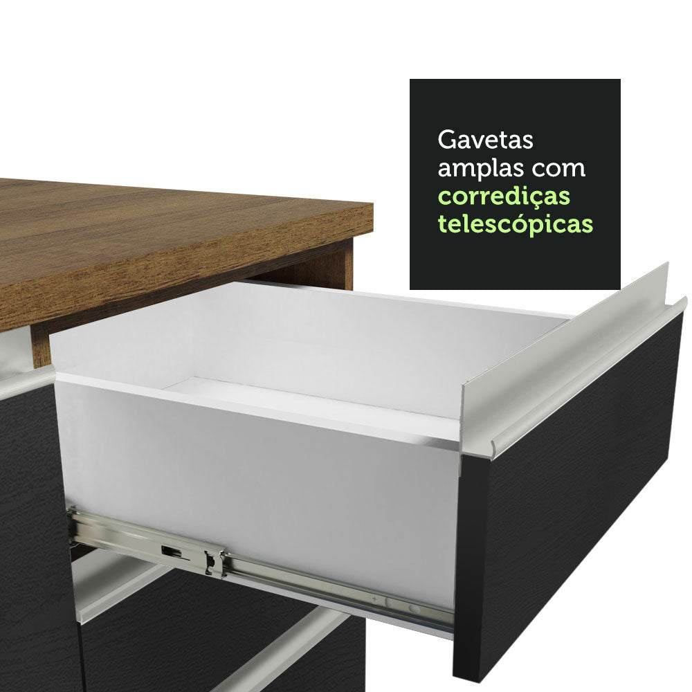 Armário de Cozinha Completa de Canto 349cm Rustic/Preto Glamy Madesa 06