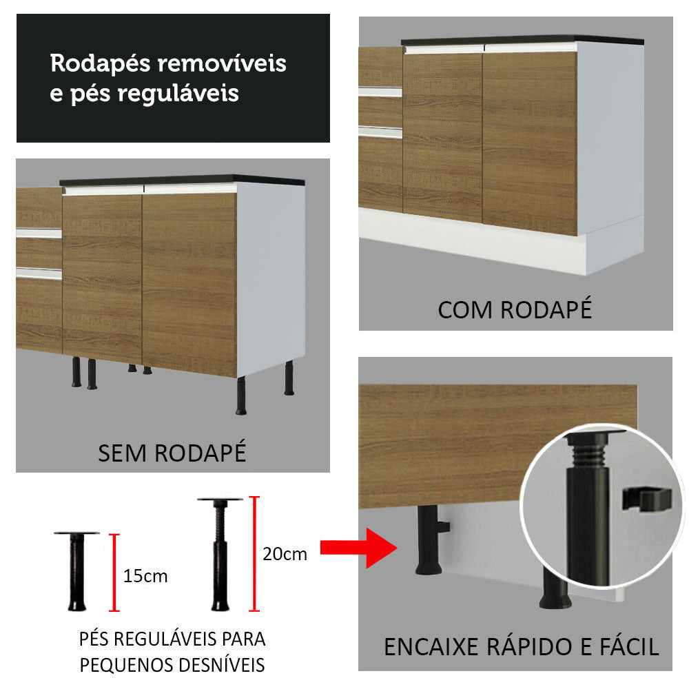 Armário de Cozinha Completa de Canto 100% MDF 419cm Rustic/Branco Acordes Madesa 01