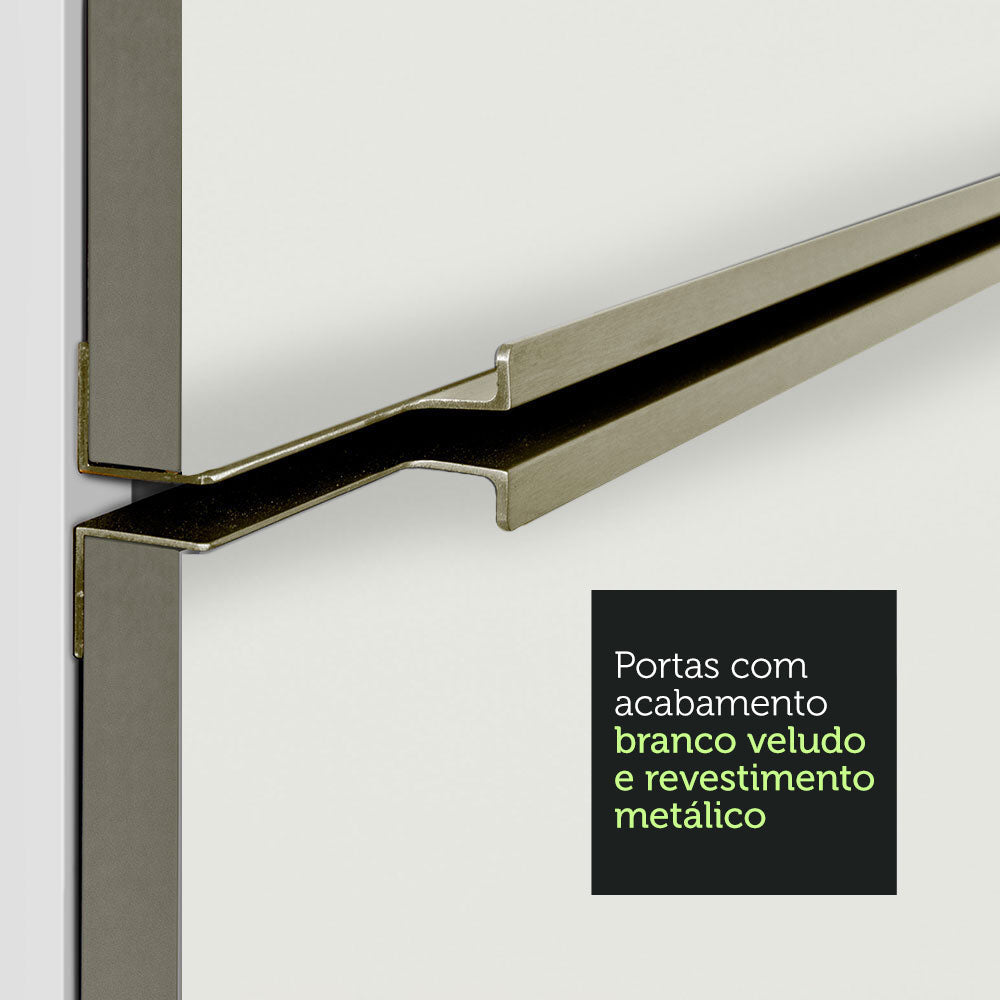 Armário de Cozinha Completa de Canto 546 x 60 cm Branco/Branco Veludo Lux Madesa 01